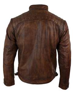 Chaqueta de Cuero Marrón Antiguo para Hombre Micah Corp, Chaqueta de Motero con Costuras de Diamante, Piel de Oveja Genuina, Estilo Casual, Ajustada, para Invierno - Product Image 2