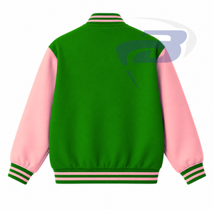 Alpha |   Kapa |   Veste universitaire Alpha Sorority verte et rose pour femme, manches longues, contraste de couleurs, imprimé lettres grecques, veste AKA pour femme - Product Image 2