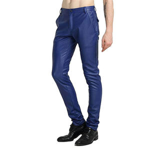 Pantalon en cuir pour homme, taille élastique, décontracté, coupe droite, en toile rayée - Product Image 3