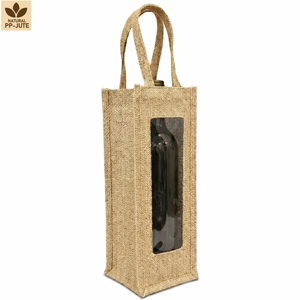 Sac cadeau pour bouteille de vin en jute naturel laminé, emballage cadeau pour vin, 13x36x13 cm, logo personnalisé, vente en gros, OEM, commande en gros, modèle SNC140A - Product Image 2