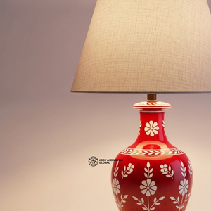 Porte-bougie carré rouge de luxe avec abat-jour en tissu |   Décoration de maison artisanale à motif floral pour Pâques - Product Image 2