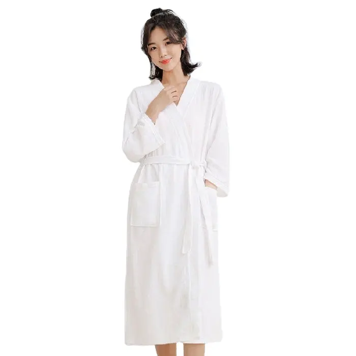 Hotel de lujo blanco Cutpile terciopelo Albornoz Terry Cloth Spa Robe Unisex Hotel de lujo Albornoz para Hotel Sarong