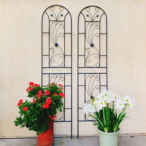 Set di 4 tralicci da giardino in metallo stile pavone, 220 cm x 50 cm, antiruggine, supporto per piante rampicanti da esterno, nero - Product Image 2