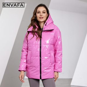 Chaqueta Acolchada con Capucha para Mujer, de PU, Gruesa, Cálida, con Cierre, Informal, de Corte Regular, Suave, Resistente al Viento, Cómoda, Abrigo Exterior Sólido - Product Image 1