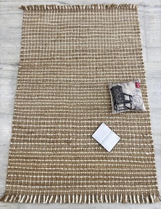 Tapis en jute et laine fait main, tapis d'appoint bohème en fibres naturelles, tapis texturé à franges, tapis de sol rustique style ferme, tapis neutre tissé à la main - Product Image 3