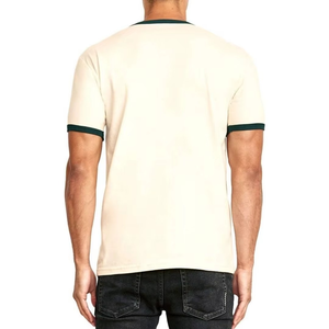 เสื้อยืดคอกลมสีครีมสำหรับผู้ชาย ปี 2026 แขนสั้น แต่งขอบคอสีเขียว ผ้าฝ้ายลำลอง สไตล์เรียบง่าย รับผลิตแบบ OEM ODM - Product Image 2