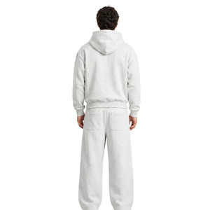 2026 Light Gray Hooded Tracksuit Full Length Solid Color Casual Autumn Wear Breathable 100% Cotton Loose Fit Side Pockets - Product Image 2