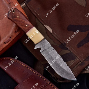 มีดสกินเนอร์เหล็กดามัสกัสทำมือ ด้ามจับไม้พะยูงและกระดูก ขนาด 8 นิ้ว ปลายหยดน้ำ คมกริบ สำหรับการเอาตัวรอดกลางแจ้งและการใช้งานทางยุทธวิธี - Product Image 2