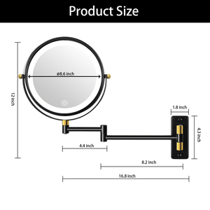 Espejo de Maquillaje LED de 8.6 Pulgadas con Montaje en Pared, Doble Cara, Aumento 1X/10X, Giratorio 360 Grados, Espejo de Vanidad para Baño - Product Image 6