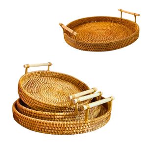 Handwoven RATTAN <b>TRAY</b> FRUIT STORAGE BASKET with Handles Gift Natural Decorative Serving <b>Tray</b> - Product Image 1