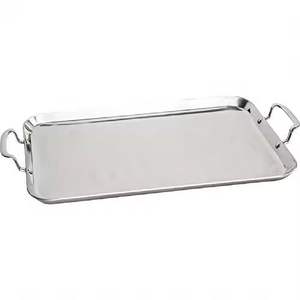 Plateau rectangulaire de qualité supérieure avec poignées, en acier inoxydable, couleur argent, passe au lave-vaisselle, plateau de service - Product Image 5