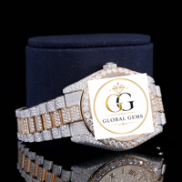 Montre analogique mécanique en acier inoxydable de qualité supérieure, entièrement sertie de diamants CZ, style hip-hop, nouvelle tendance or blanc, design streetwear.