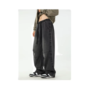 CrazyMaker New Wholesale Fashionable Arrivals Men <b>Jeans</b> 2024 Plain Color Loose Fit <b>Jeans</b> Washed <b>Elastic</b> Waist Relaxed <b>Jeans</b> - Product Image 1