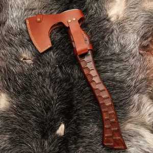 THEWIZ CRAFTS Handmade High Carbon Steel Viking Tomahawks Industrial Grade Survival Camping Hatchet Wooden <b>Handle</b> Leather Sheath - Product Image 3