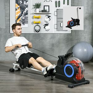 White Foldable Water <b>Rowing</b> <b>Machine</b> for Cardio Training Women's Coat LCD Monitor and Tablet Holder with Wheels for Home Use - Product Image 2