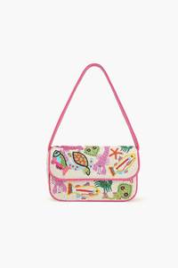 Bolso de hombro vintage con cuentas para mujer, bandolera cuadrada con solapa y correa rosa - Product Image 6