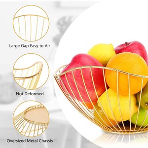 Wave Design Metal Wire Fruit Bowl <b>Large</b> Round Fruit Vegetable <b>Basket</b> for Kitchen Dining Table Home Decor - Product Image 2