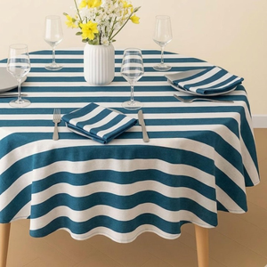 ผ้าปูโต๊ะลายทางสีน้ำเงินและสีขาว ผ้าปูโต๊ะลายทางสไตล์ทะเลสีน้ำเงินและสีขาวสำหรับงานแต่งงาน ผ้าปูโต๊ะลายทางผ้าฝ้าย - Product Image 1
