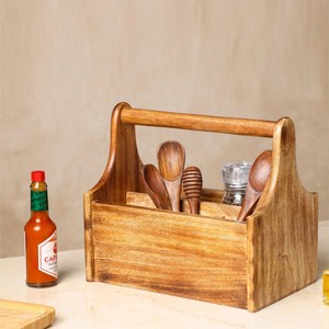 Wooden Utensil <b>Caddy</b> Handle Eco-Friendly Food Safe Flatware Organizer Storage Box for Kitchen <b>Tools</b> Vietnamese Cutlery Holder - Product Image 3