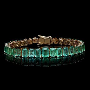 Handmade Natural Emerald Tennis Chain <b>Bangles</b> Vintage IGI Certified 925 Sterling Silver Luxury Jewelry Women's Gift - Product Image 2