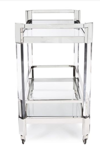 2-Tier <b>Acrylic</b> Hotel Trolley with 4-Wheel Rolling Base Modern Design <b>Mirror</b> Shelf for Commercial Restaurant Use - Product Image 3