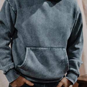 Sweat-shirt à capuche uni en molleton de coton délavé à l'acide, vierge, pour personnalisation de marque - Product Image 2