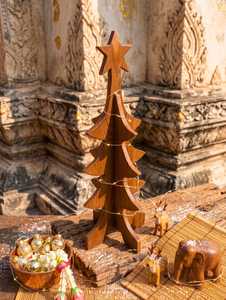 Wooden Christmas Tree Decor Tabletop Minimalist Design Winter Home Decoration <b>Star</b> <b>Top</b> Triangle Shape - Product Image 5