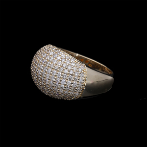 Bold 14K Yellow Gold Rhodium Plated Natural Diamond Brilliant Cut Classic <b>Dome</b> <b>Ring</b> Full Pave Setting Gemstone Accents Maximum - Product Image 2