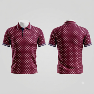 เสื้อโปโลผู้ชายสีแดงเบอร์กันดี ลายจุด แขนสั้น ผ้าฝ้ายอ๊อกซ์ฟอร์ด สไตล์สมาร์ทแคชชวล ระบายอากาศได้ดี ดีไซน์โลโก้ด้านหน้า - Product Image 1