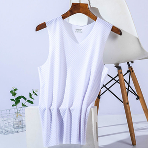 Débardeur en coton pour homme, col en V, couleur unie, style décontracté, respirant, tricoté, gris - Product Image 5