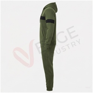 Ensemble de survêtement pour homme vert olive, manches longues, capuche, fermeture éclair sur le devant, couleurs contrastées, coupe décontractée, vêtements d'automne - Product Image 3