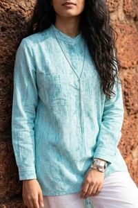 Kurta Recta Estampada a Rayas para Mujer, Tela de Algodón Suave y Transpirable, Ropa Étnica Informal para el Día a Día - Product Image 4