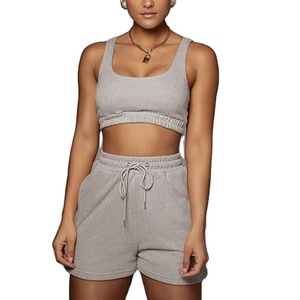 2025 Women's Custom Logo Two-Piece Casual Joggers <b>Set</b> High Quality Wholesale Crop <b>Top</b> <b>and</b> <b>Shorts</b> with Hoodie for Yoga - Product Image 2