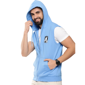 Sudadera con capucha sin mangas para hombre, 100% algodón French Terry, con cremallera, personalizada, para gimnasio, chaleco con capucha para hombre - Product Image 3