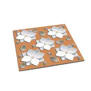 热卖花卉设计全抛光釉面瓷橙色软3d设计玻化大理石地砖600x600mm毫米