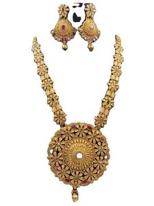 Conjunto de Collar Largo de Joyería Tradicional Chapado en Oro con Colgante Floral y Pendientes a Juego para Bodas - Product Image 3