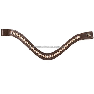 Brida de caballo de cuero curtido vegetal Premium equino, bandas de cejas con forma de onda con incrustaciones de cristales multicolores de Color personalizado - Product Image 1