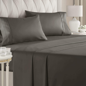 Eco-Friendly 4-Piece Set Solid Color Fitted <b>Bed</b> Sheet 2 <b>Pillow</b> Flat Fitted Sheet Sets - Product Image 2