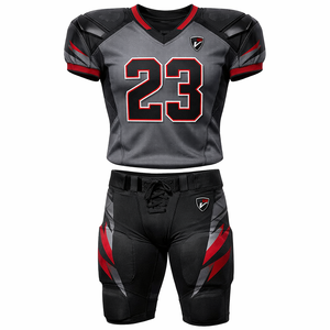 Custom American Football Uniform Set Men’s Grey Black Red Jersey & Pants Breathable Polyester Training Team Sports Wear - Product Image 1