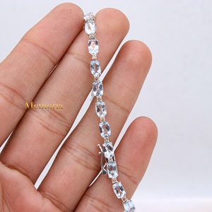 Pulsera de tenis de oro blanco macizo de 14K con aguamarina natural ovalada y diamantes engastados, joyería fina, Memoria Jewels, venta al por mayor - Product Image 3