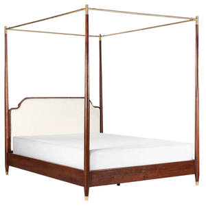 Midcentury Modern Mahogany Canopy <b>Bed</b> Frame With Upholstered <b>Headboard</b> Solid <b>Wood</b> Design - Product Image 3