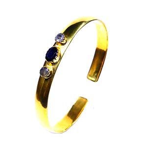 Pulsera de Plata 925 con Baño de Oro y Piedras de Zafiro Engastadas en Bisel, Estilo Clásico para Uso Diario - Product Image 4