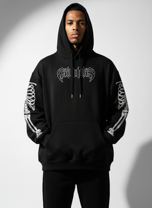 Sudadera con Capucha y Estampado de Esqueleto Gótico para Hombre, Negra, Oversize, de Algodón, con Bolsillo y Diseño de Logotipo Frontal, Estilo Invernal - Product Image 5