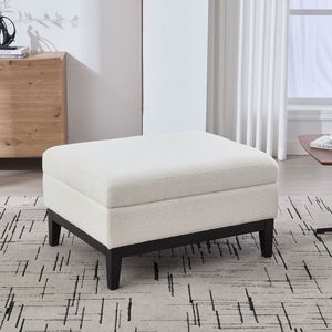 Tavolino da Caffè e Poggiapiedi Reversibile 33.86"W, Poggiapiedi Quadrato con Base in Legno Imbottita e Gambe in Legno di Gomma, Pouf Contenitore - Product Image 3