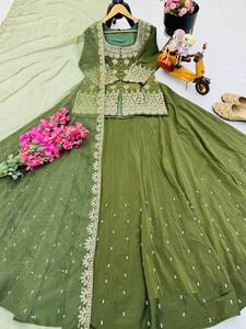New Arrivals Latest Fashion Elegant Wedding <b>Party</b> Wear <b>Top</b> Lehenga Dupatta Set simmer silk - Product Image 4