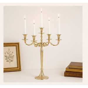 Candélabre de luxe doré à 5 bras, en métal martelé, vente en gros, centre de table pour décoration de mariage, hôtel, événement - Product Image 4