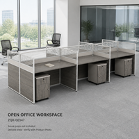 Poste de travail de bureau pour 6 personnes avec écrans de séparation et armoires mobiles 3680 mm Gris Grain de bois Mobilier de bureau