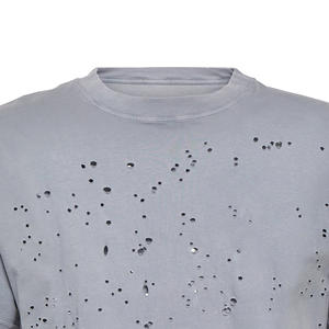 T-shirts Homme Personnalisés OEM Effet Vieilli Qualité Supérieure 100% Coton Toile Premium Respirant Rétro Délavé Déchiré - Product Image 5