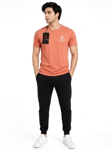 Camiseta de Hombre con Cuello Redondo, de Poliéster y Algodón, Súper Suave, Transpirable, de Manga Corta, Color Sólido, Tejida, Ecológica, Informal - Product Image 1