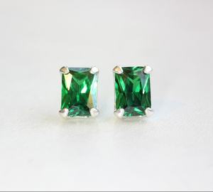 Emerald Sterling <b>Silver</b> <b>Stud</b> <b>Earrings</b> May Birthstone Minimalist Women Jewelry Gemstone Handmade Wholesale Supplier - Product Image 1